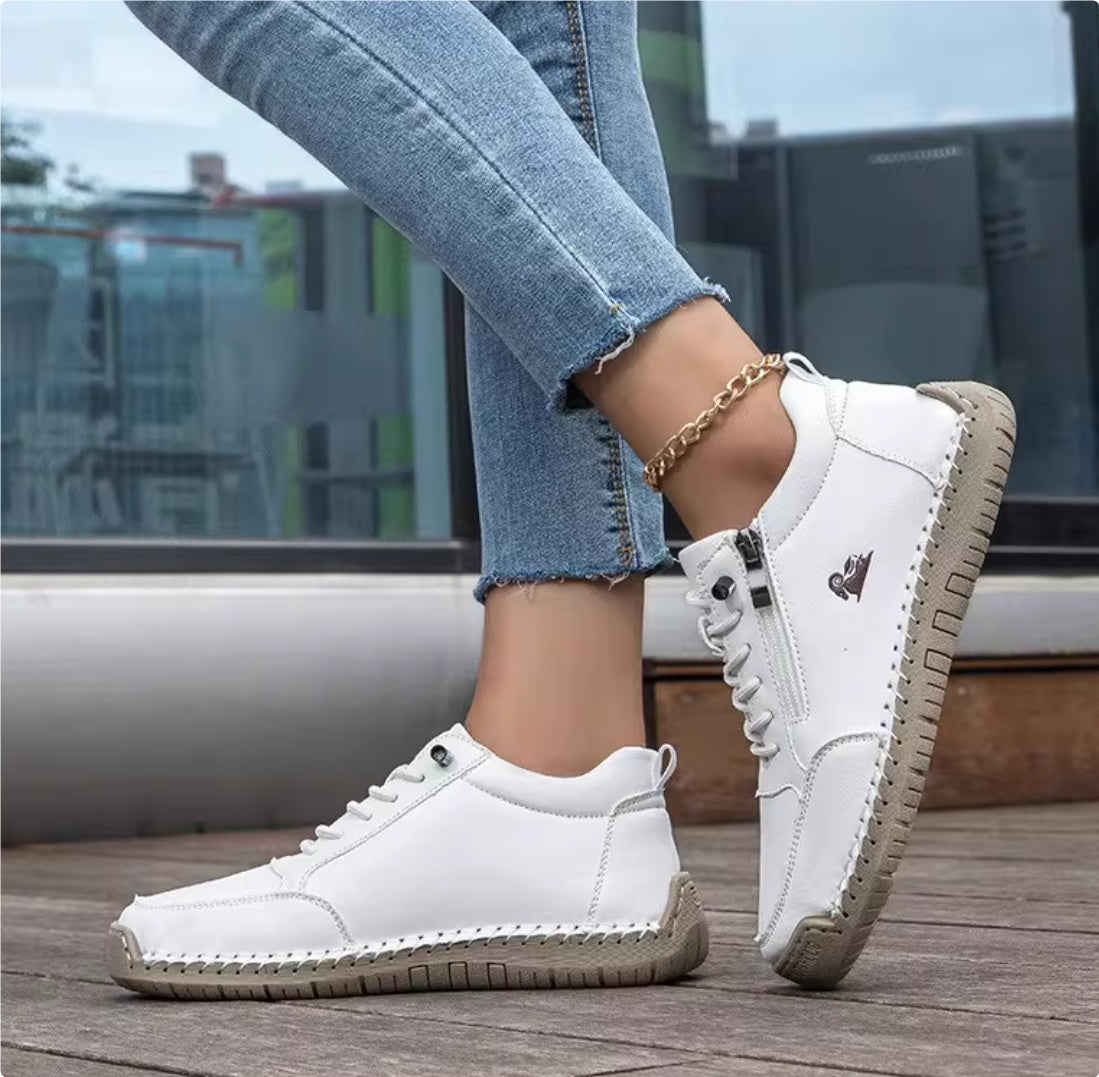Women's Handmade Stitching Flat Shoes – Soft Sole Casual Lace-Up Flats