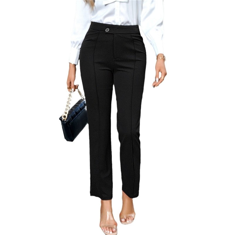Solid Color Straight Leg Cropped Trousers