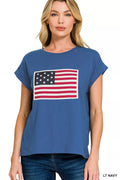 Full Size US Flag Round Neck Short Sleeve T-Shirt Plus Size