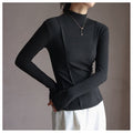 Solid Color Half High Collar Velvet Long Sleeve Top