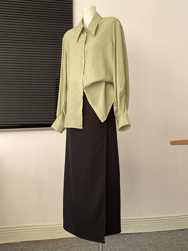 Loose Puff Sleeves Pleated Split-Joint Sun Protection Lapel Blouses