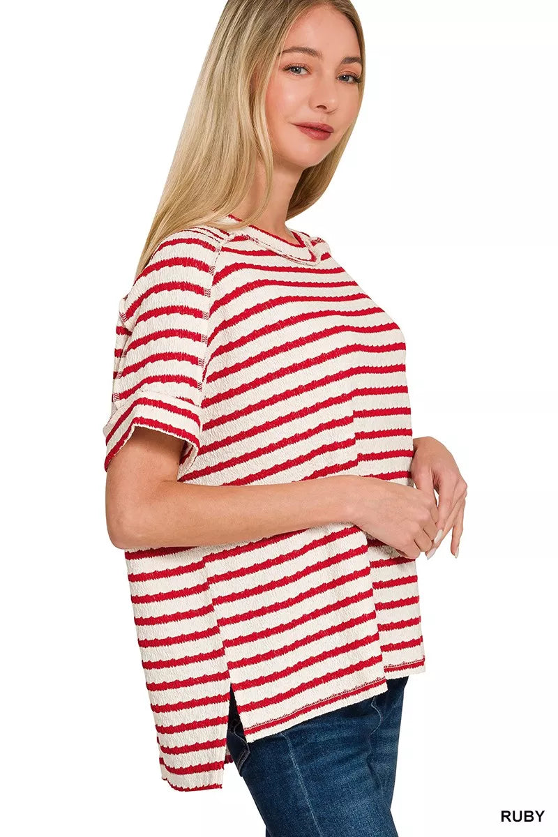 Stripe Jacquard Round-Meck Tee