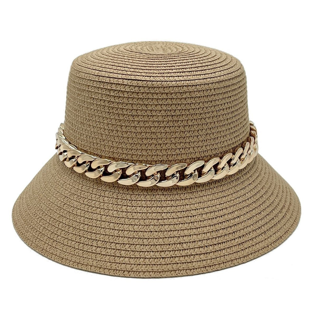 Bucket Hat with Gold Chain Detail Trendy Casual Accessory