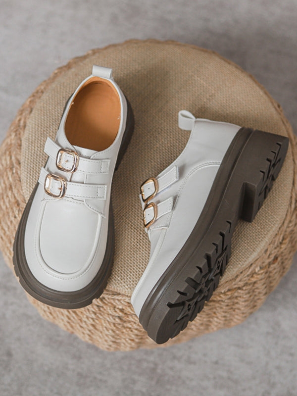 Round-Toe Split-Joint Loafers Platform Shoes