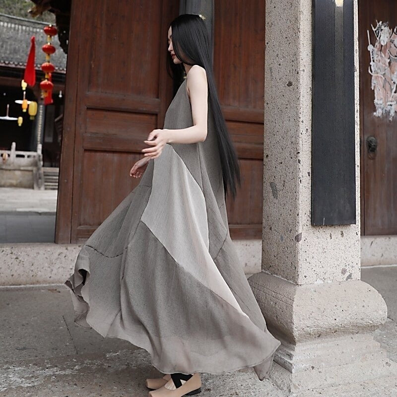 Vibrant V-Neck Maxi Dress with Asymmetrical Hem