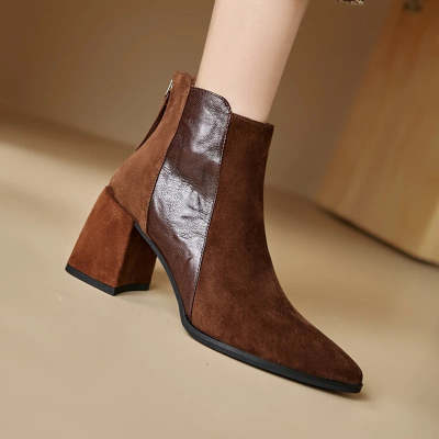 Women's Minimalist British-Style Short Ankle Boots with Back Zipper | Suede Leather