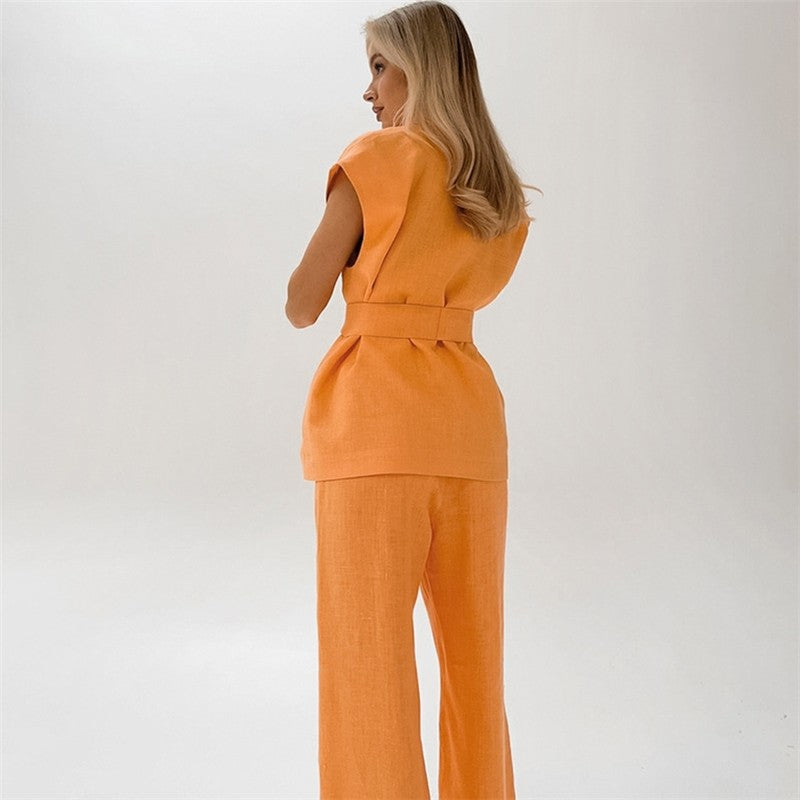 Lounge in Style: Tie-Front Cardigan and Wide-Leg Pants Set