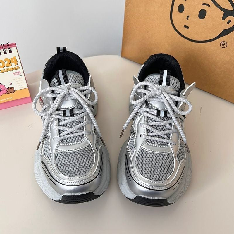 Women's Height-Enhancing Casual Sneakers - Breathable Lightweight Lace-Up Shoes