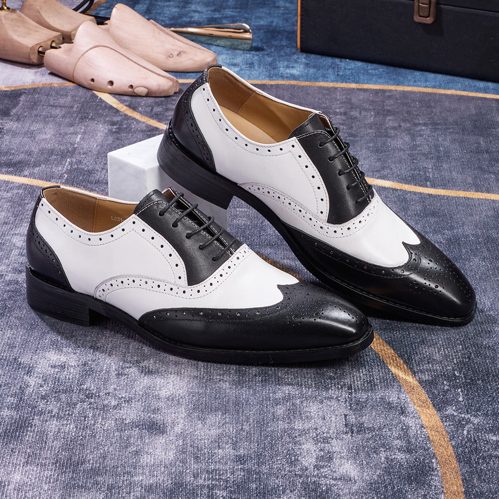 Men's Brogue Oxford Dress Shoes | Carved Wingtip Business Casual Leather Shoes