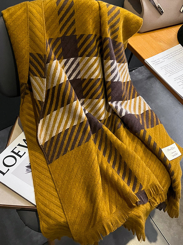 Urban Imitated Cashmere Stripped Warm Shawl&Scarf