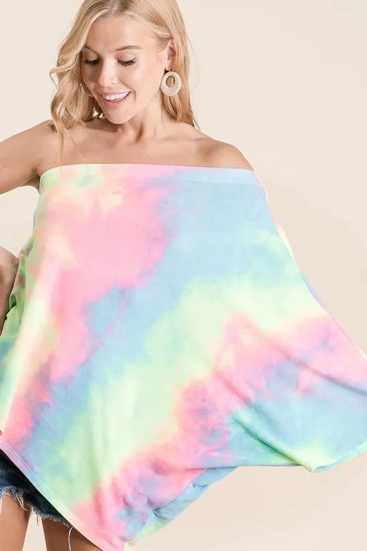 Tie Dye French Terry One Shoulder Top with Dolman