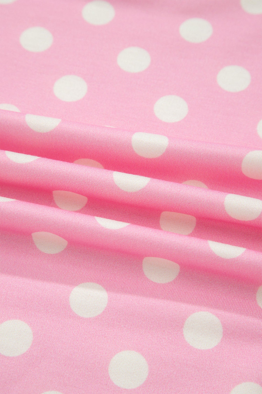 Pink Polka Dot Print Color Block Trim Mock Neck Short Set