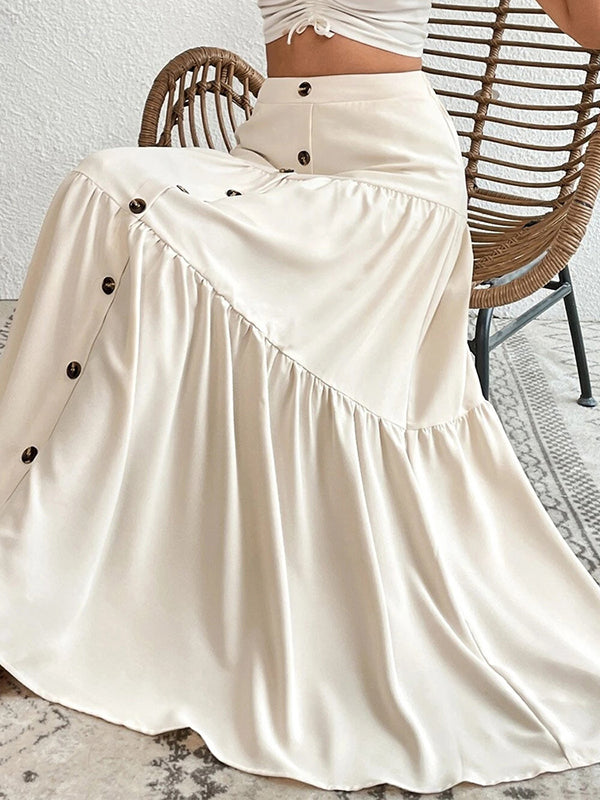 Loose Buttoned Pleated Split-Joint Skirts Bottoms