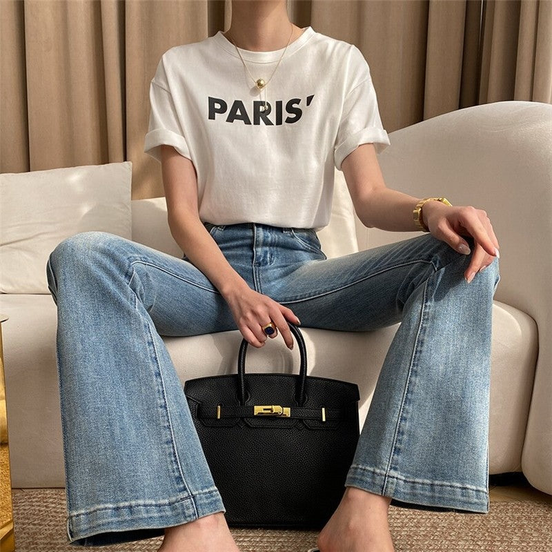 Bold Solid Letter Print Crew Neck T-Shirt