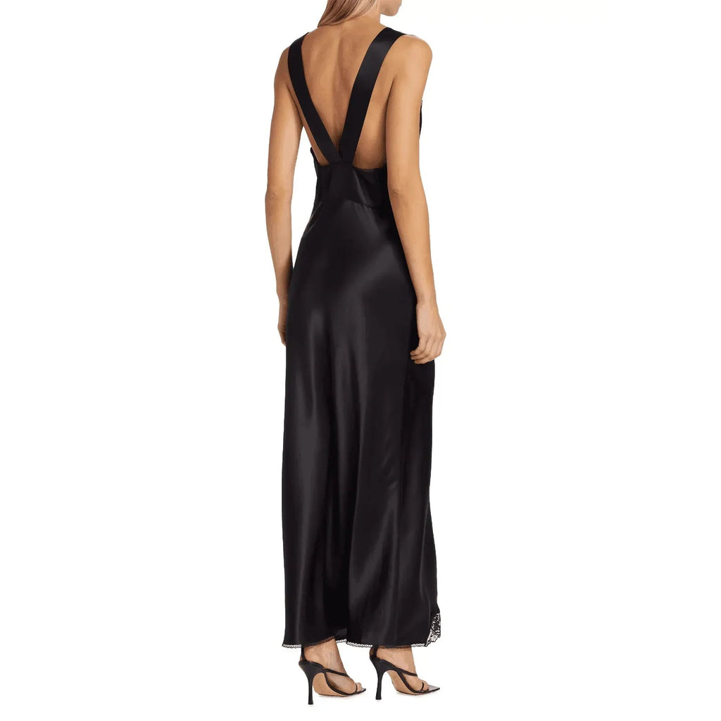 Be Mine Satin Lace Black Maxi Dress