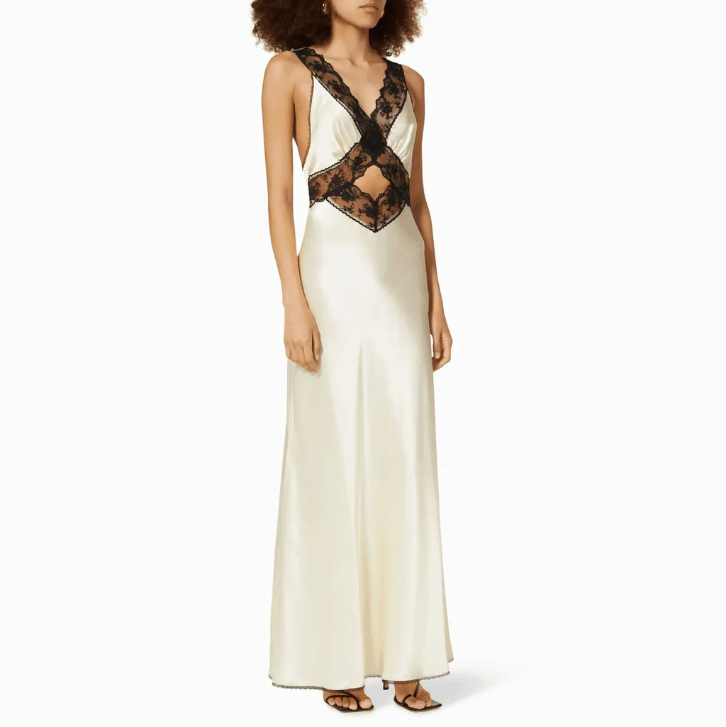 Be Mine Satin Lace White Maxi Dress