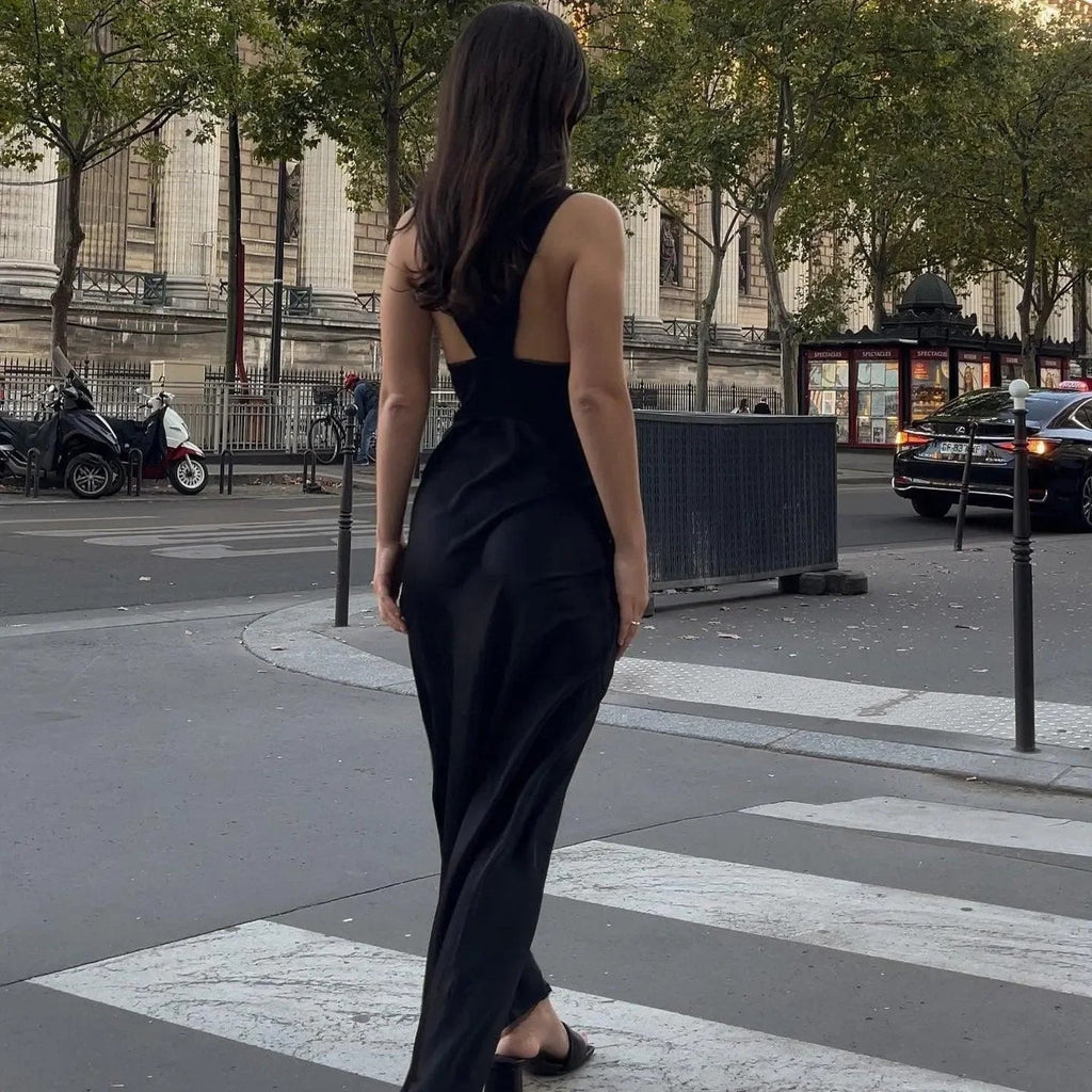 Be Mine Satin Lace Black Maxi Dress
