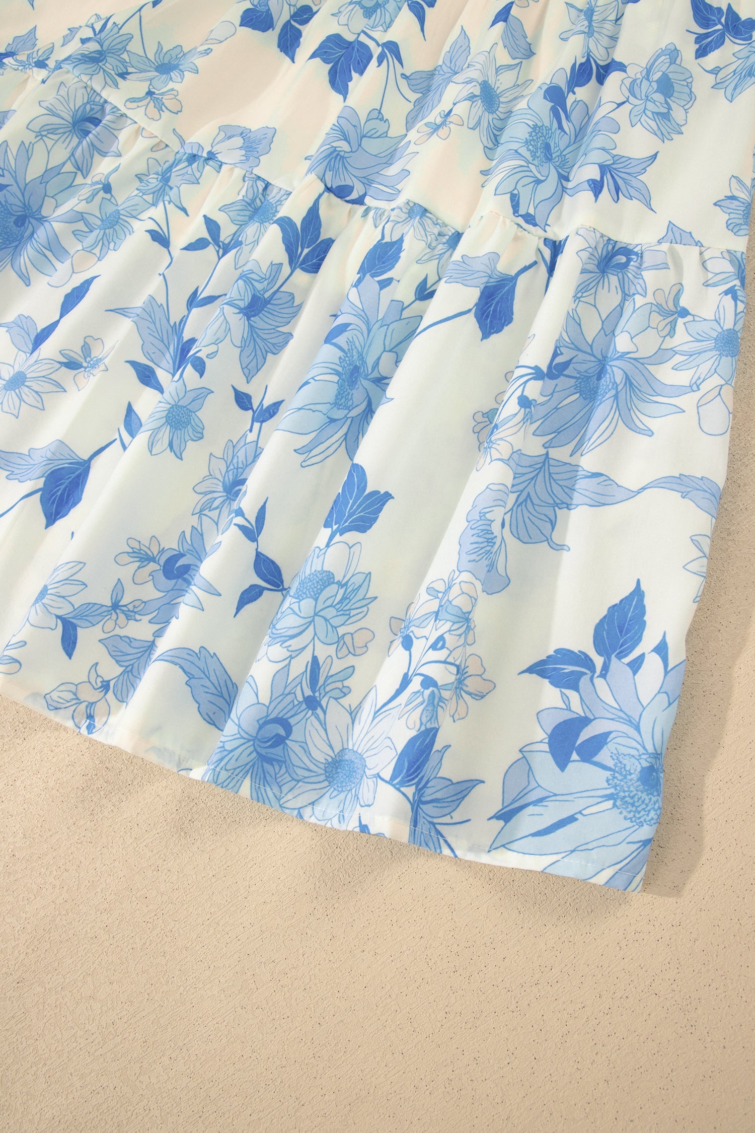 Sky Blue Ruffled Straps Smocked High Waist Floral Maxi Dress