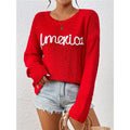 Long Sleeve Crewneck AMERICA Letters Casual Loose Knitted Sweater