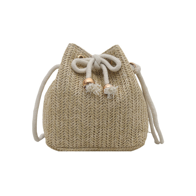 Women's Woven Straw Bucket Bag - Casual Crossbody Shoulder Bag with Adjustable Strap