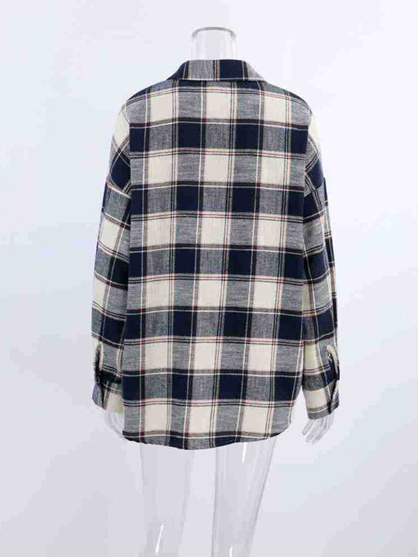 Long Sleeves Loose Plaid Split-Joint Lapel Blouses&Shirts Tops