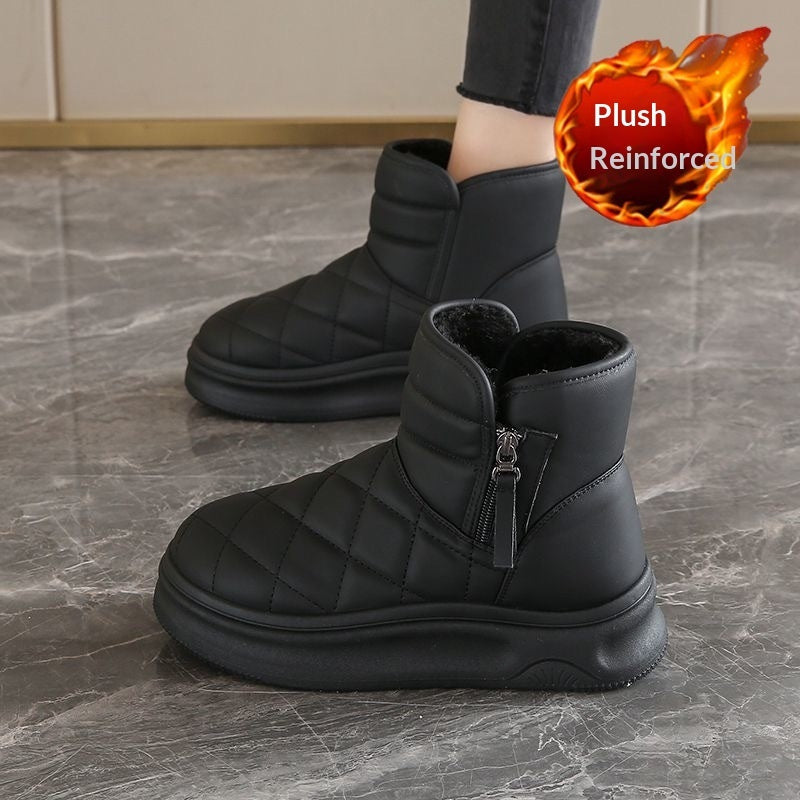 Women's Fleece-Lined Snow Boots | Warm Winter Boots with Side Zipper | Khaki Beige Black