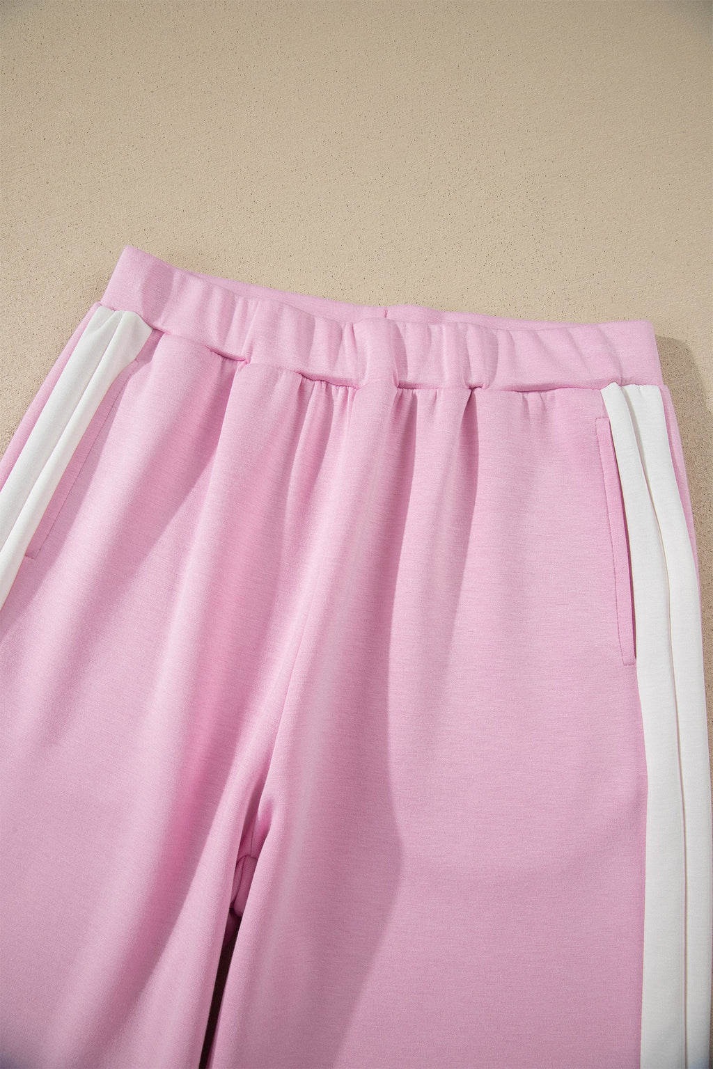 Pink Colorblock Trim Cropped Tank Elastic Waist Shift Pants 2pcs Set