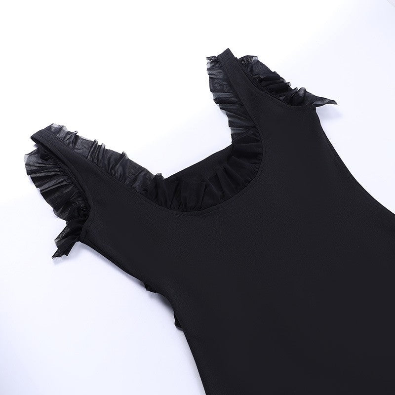 High Slit Ribbon Strap Solid Color Dress