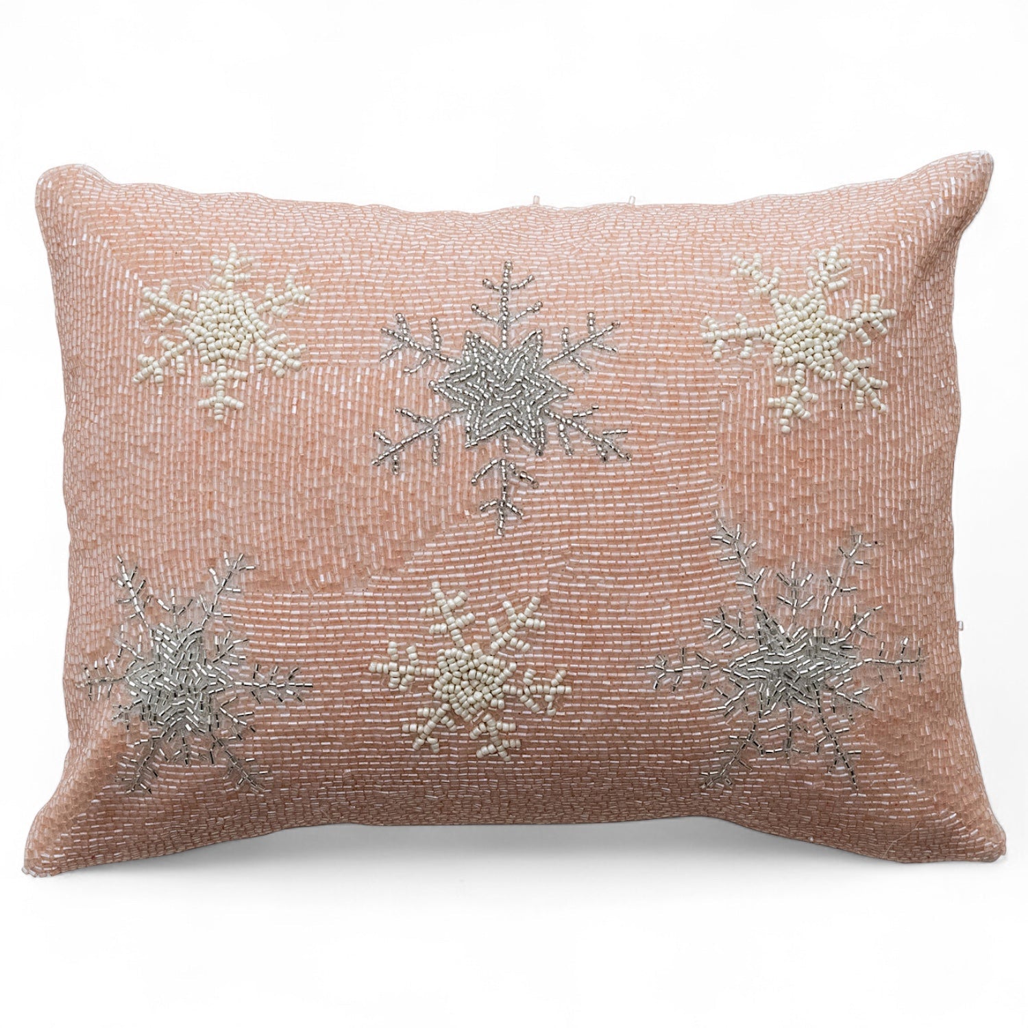 Pink Beaded Snowflake Lumbar Throw Pillow