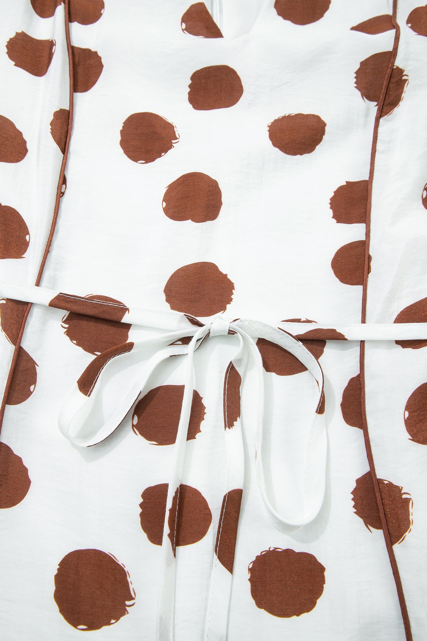 White Polka Dot Printed V Neck Short Sleeve Tie Waist Midi Dress