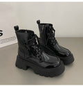 Women's Vintage British Chunky Heel Western Cowboy Ankle Boots | Lace-Up Round Toe Block Heel Booties