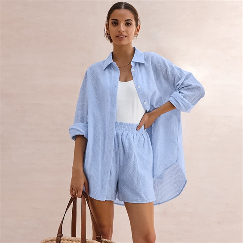 Jacquard Long Sleeve and Shorts Pajama Set