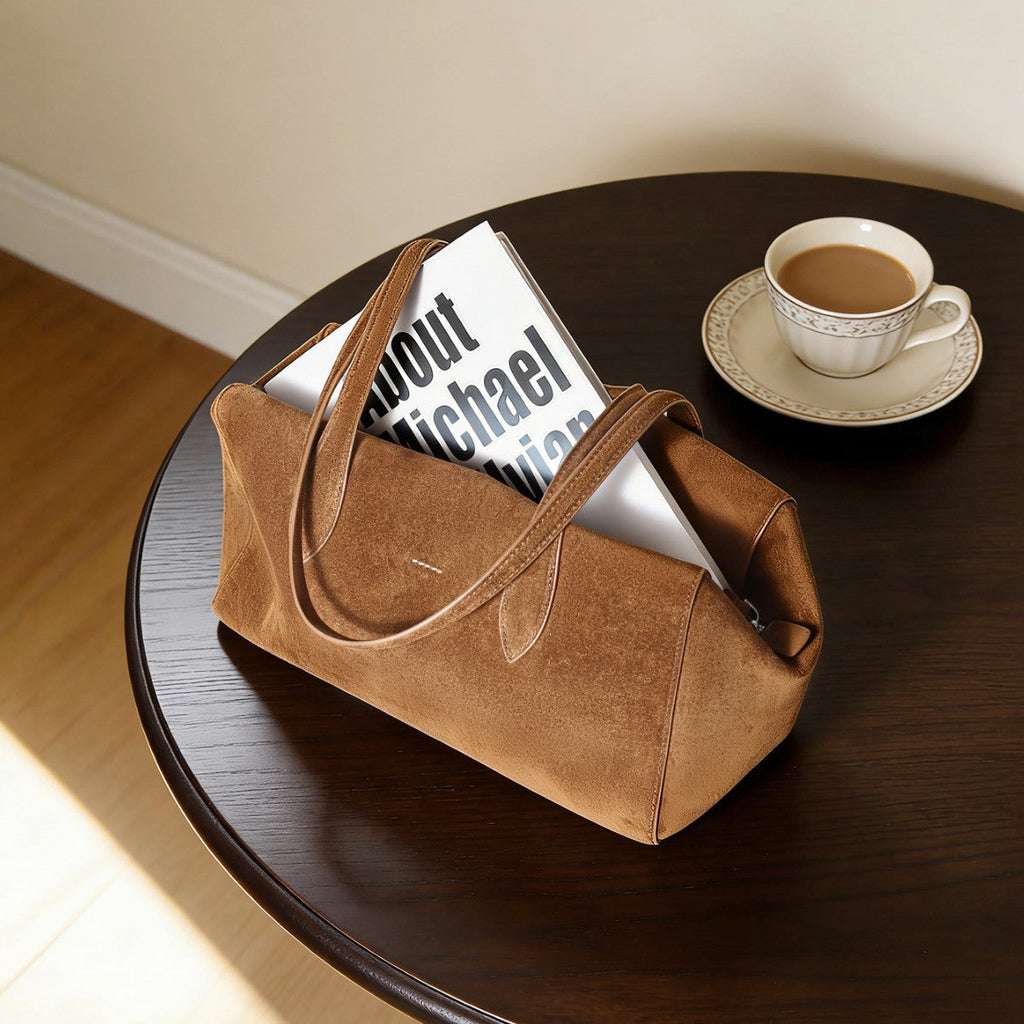 Women's Solid-Color High-Capacity Leather Tote Bag - Business Commuter Handbag