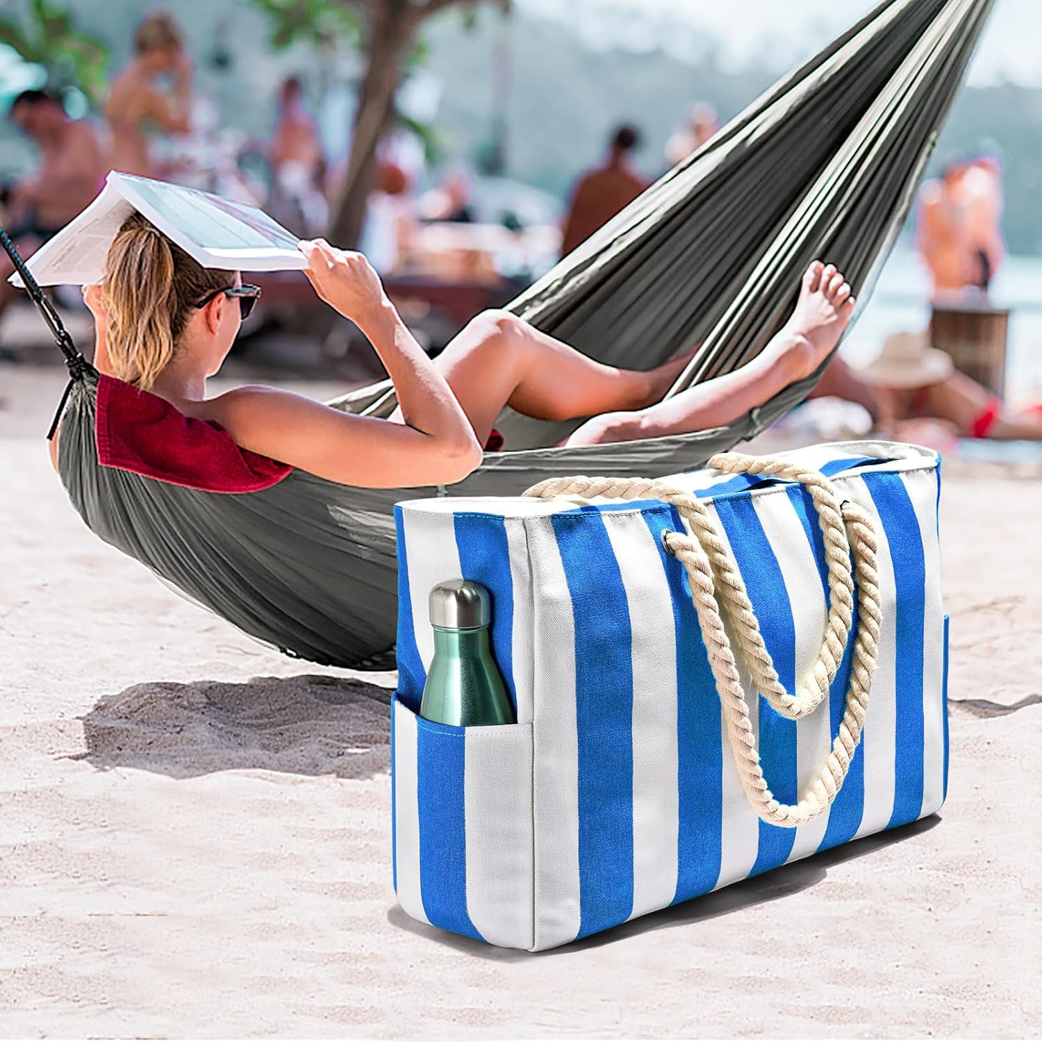 Waterproof Oversized Beach Tote Bag 20L Sandproof Zip Travel Carryall