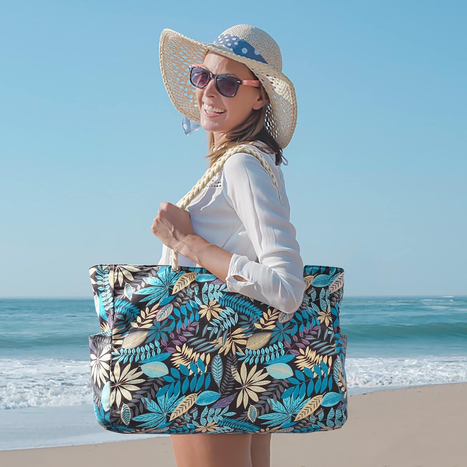 Waterproof Oversized Beach Tote Bag 20L Sandproof Zip Travel Carryall