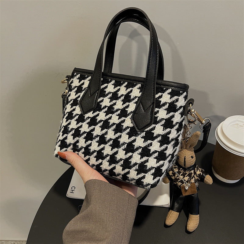 Women's Houndstooth Shoulder Bag | Checkered Wool Crossbody Handbag & Messenger Tote