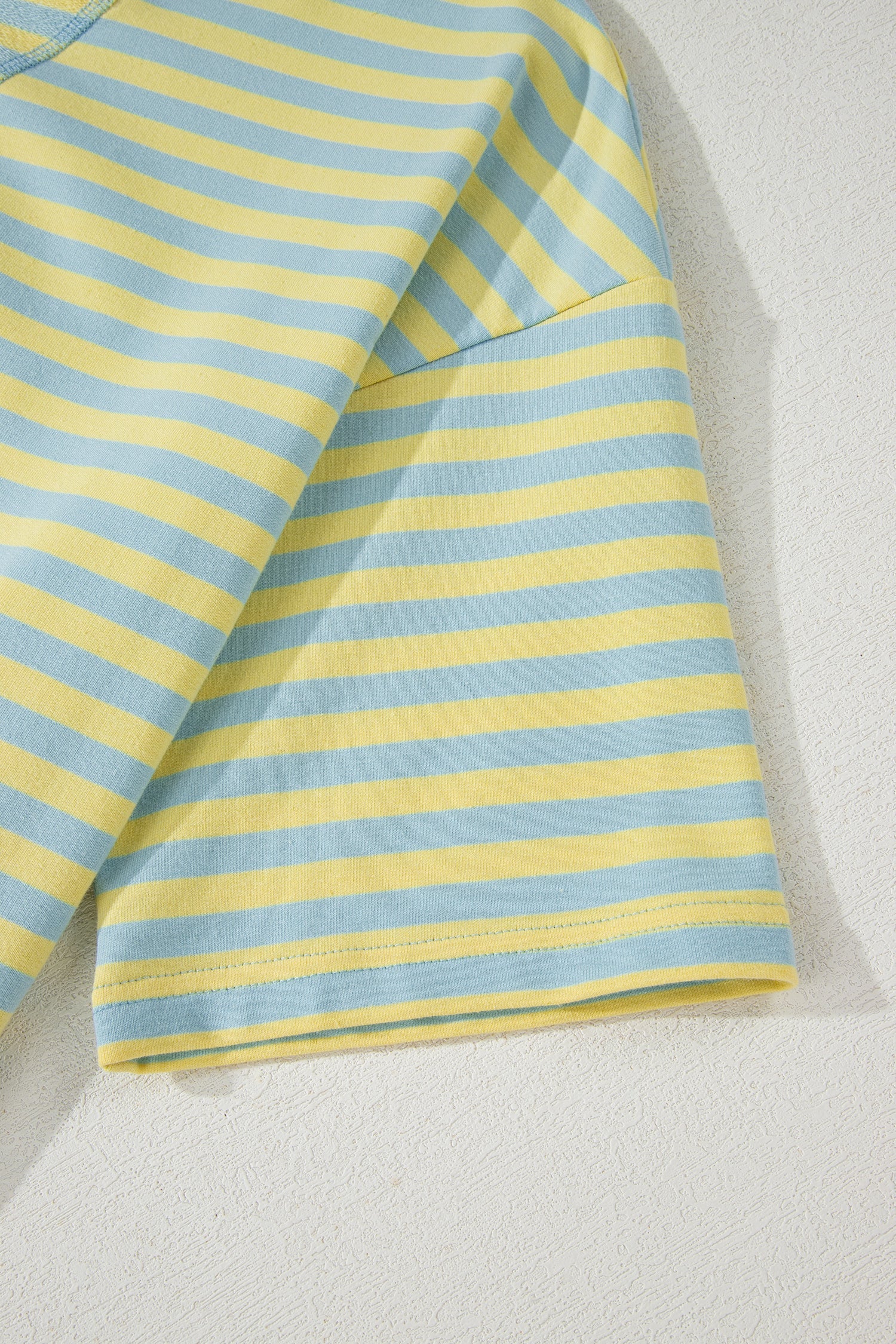 Yellow Stripe Drop Shoulder Boxy Casual Terry Short Set