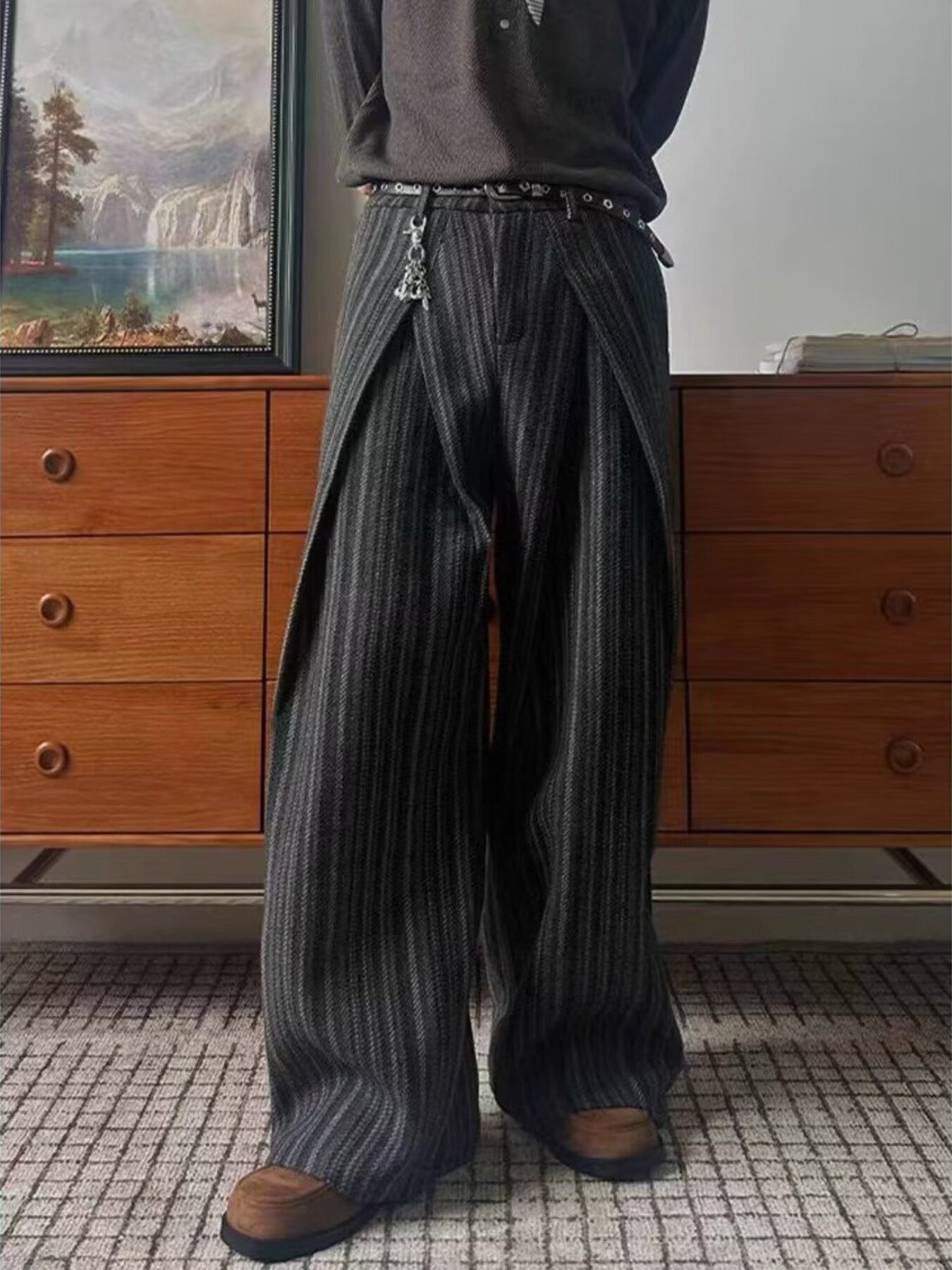Men's Plus Size Wide Leg Striped Casual Pants