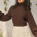 Solid Color Turtleneck Ribbed Lantern Sleeve Sweater