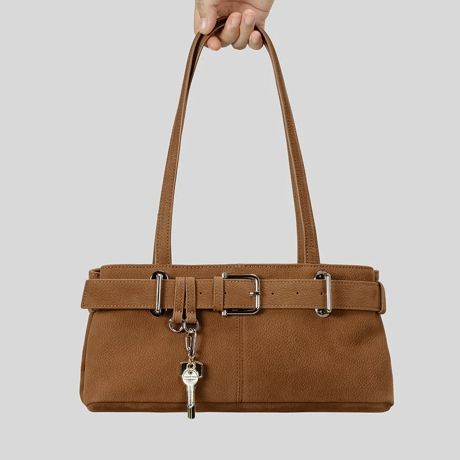 Beltora Belt Buckle Suede Shoulder Bag