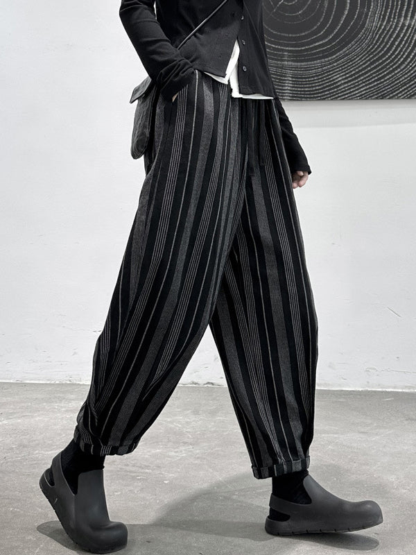 Harem Pants High Waisted Split-Joint Striped Patterns Pants Trousers