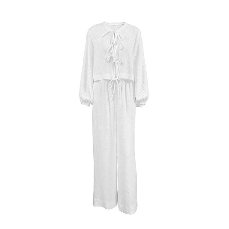 Long Sleeve Long Pants Pajama Set with Matching Belt
