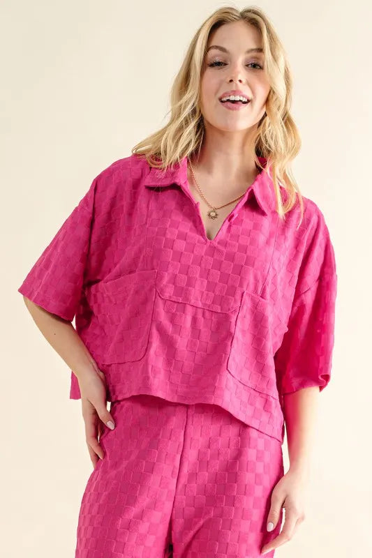 Brushed Texture Checker Board Pattern Casual Top