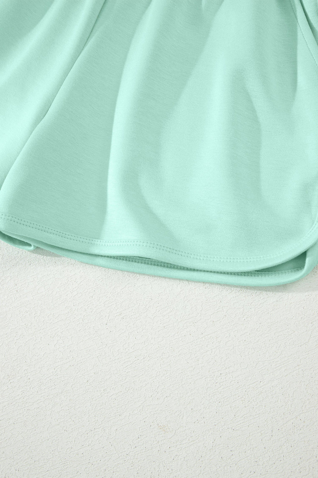 Moonlight Jade Solid Color Exposed Seam Mock Neck Oversize Tee Casual Shorts 2pcs Outfit