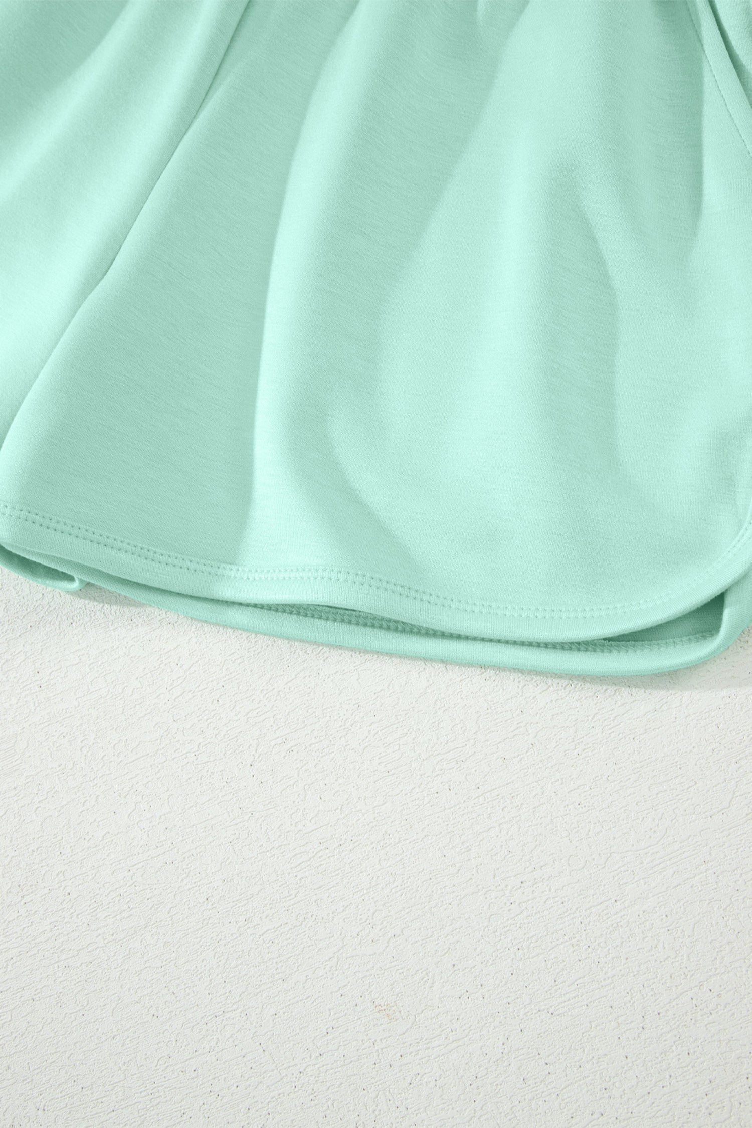 Moonlight Jade Solid Color Exposed Seam Mock Neck Oversize Tee Casual Shorts 2pcs Outfit