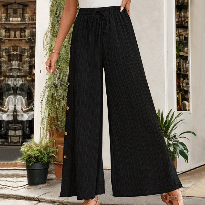 Textured Black High-Waisted Wide Leg Pants