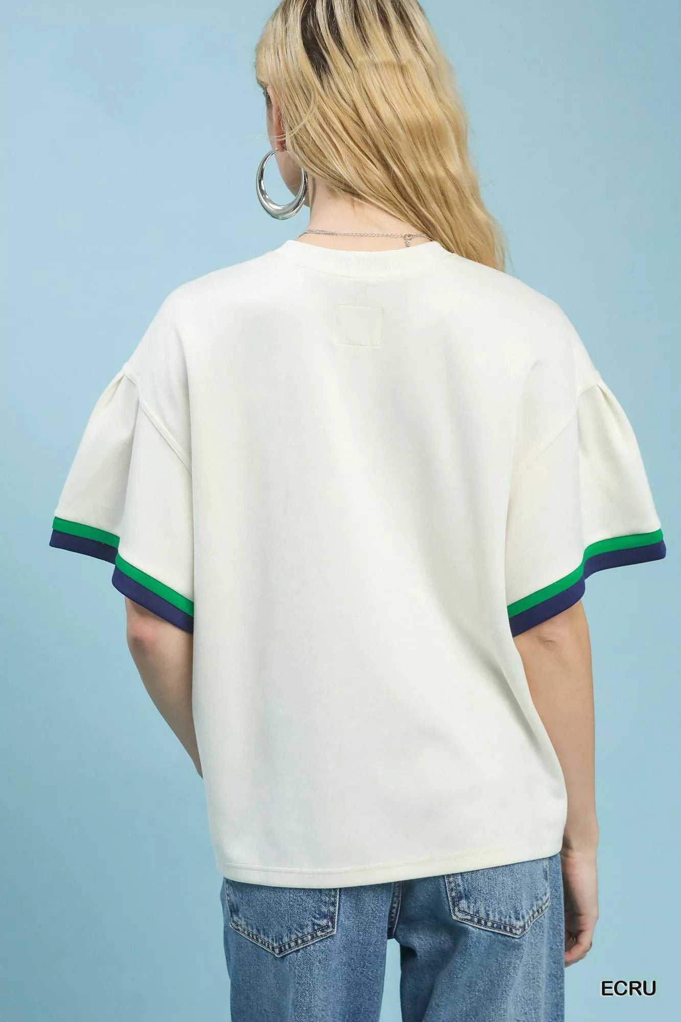 Contrast Trim Bell Sleeve Top