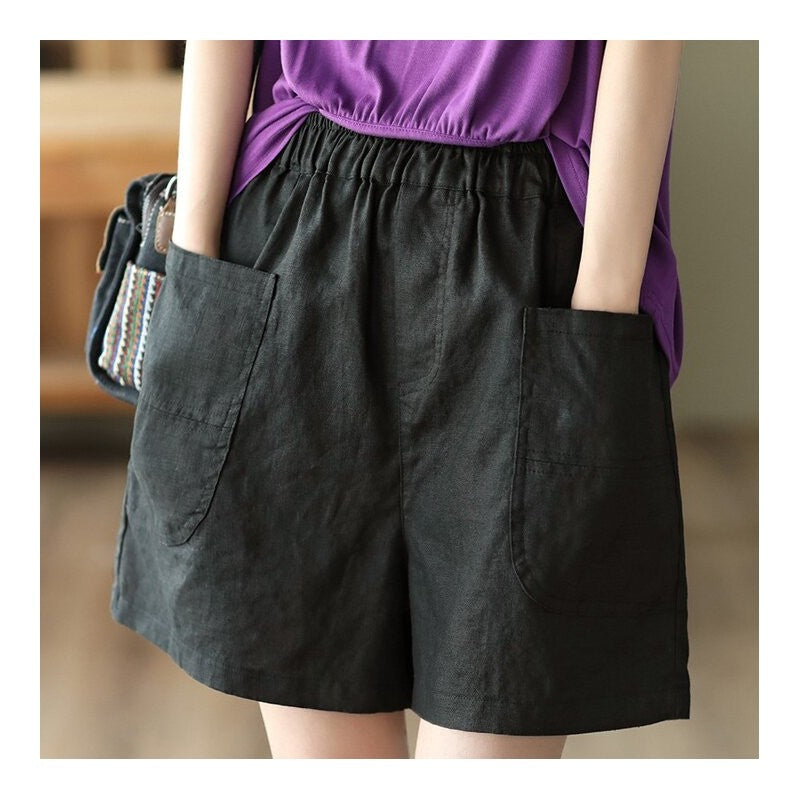 Elastic Waist Loose Shorts in Solid Color Palette