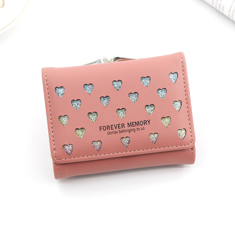 Three-Fold Wallet with Hollowed-Out Heart Design