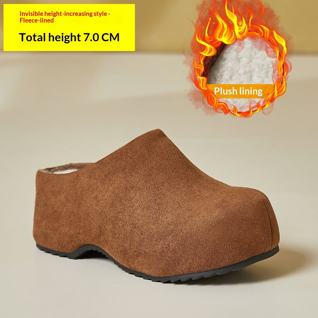 Women's Retro Chunky Sole Closed Toe Mules - Suede Platform Slip-On Shoes